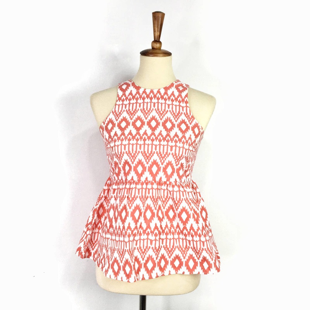 Trunks Beach Couture orange and white ikat peplum cotton tank top XS